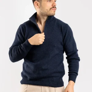 MAGLIA UOMO MEZZA ZIP MAGLIONE LANA COLLO ALTO BARULO MADE IN ITALY